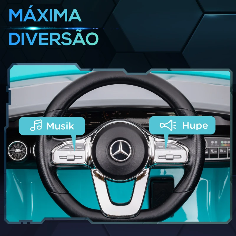 AIYAPLAY Carro Elétrico para Crianças Carro Mercedes AMG CLA 45 com Bateria 12V  Faróis LED Buzina e Música 110x61x45 cm Azul Turquesa