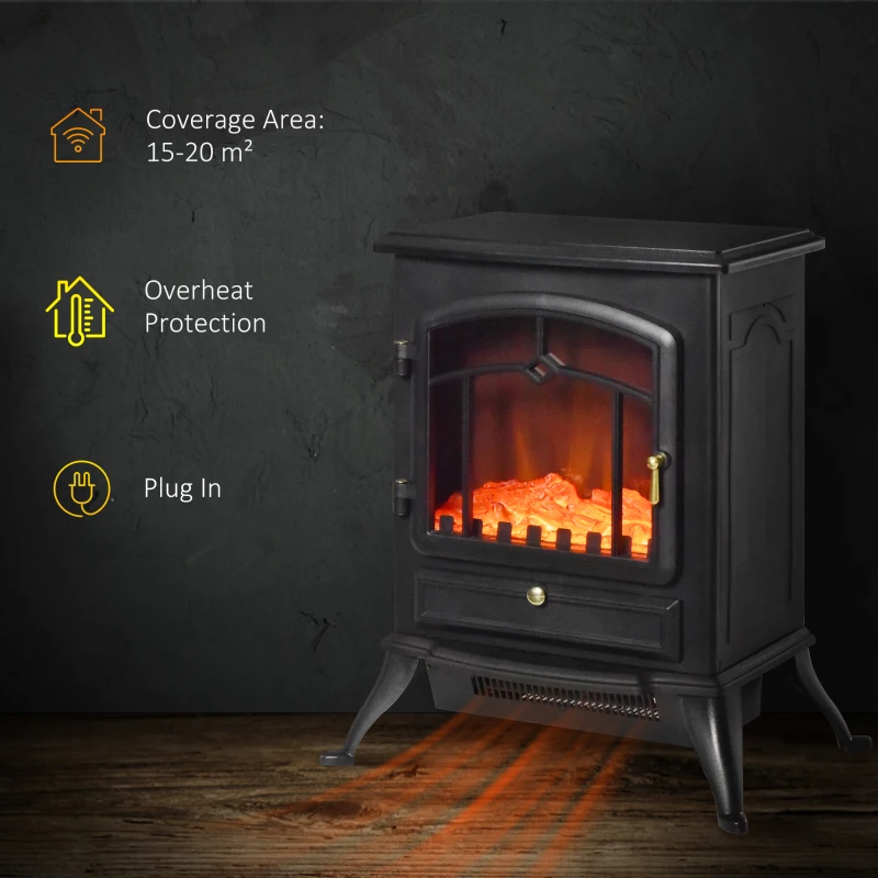 HOMCOM Elektrische kachel Elektrische haard haardkachel met 1800 W thermostaat(m-4)