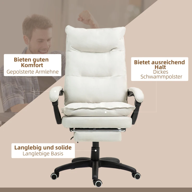 Vinsetto Massage-Bureaustoel, Werkstoel met Massagefunctie, Hoogteverstelbare Ergonomische Draaistoel, Nylon, Crèmewit(m-8)