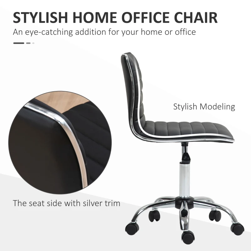 HOMCOM Scaun Ergonomic de Birou din Piele Ecologică cu Înălțime Reglabilă, Șezut Rotativ și 5 Rotile, 48x52x90 cm, Negru