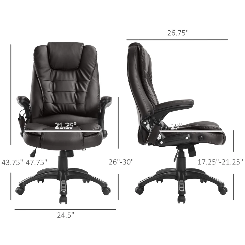 HOMCOM bureaustoel kantoorstoel directiestoel gaming stoel massagestoel 6-punts vibrerende massage met warmtefunctie draaibaar (bruin)(m-3)