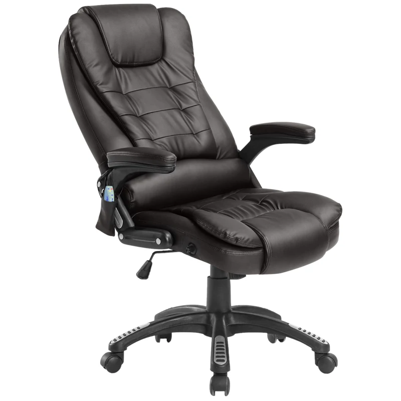 HOMCOM bureaustoel kantoorstoel directiestoel gaming stoel massagestoel 6-punts vibrerende massage met warmtefunctie draaibaar (bruin)(m-10)