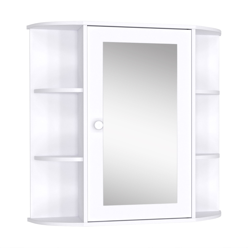 Homcom Dulapior Baie cu Oglinda – Lemn Alb 66×17×63 cm