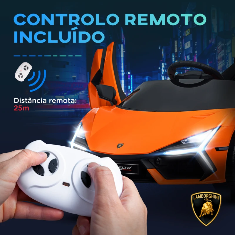 AIYAPLAY Carro Elétrico para Crianças Carro Lamborghini Revuelto com Bateria 12V  Faróis LED e Música 105x60x40 cm Laranja