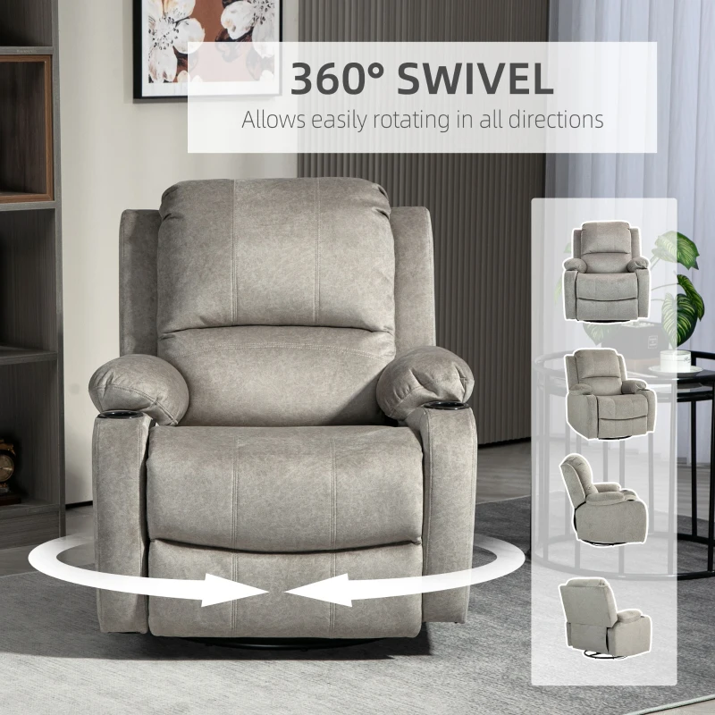 HOMCOM Fotel relaksacyjny z podnóżkiem i funkcją leżenia, w komplecie uchwyty na napoje, do 150 kg, Brązowy