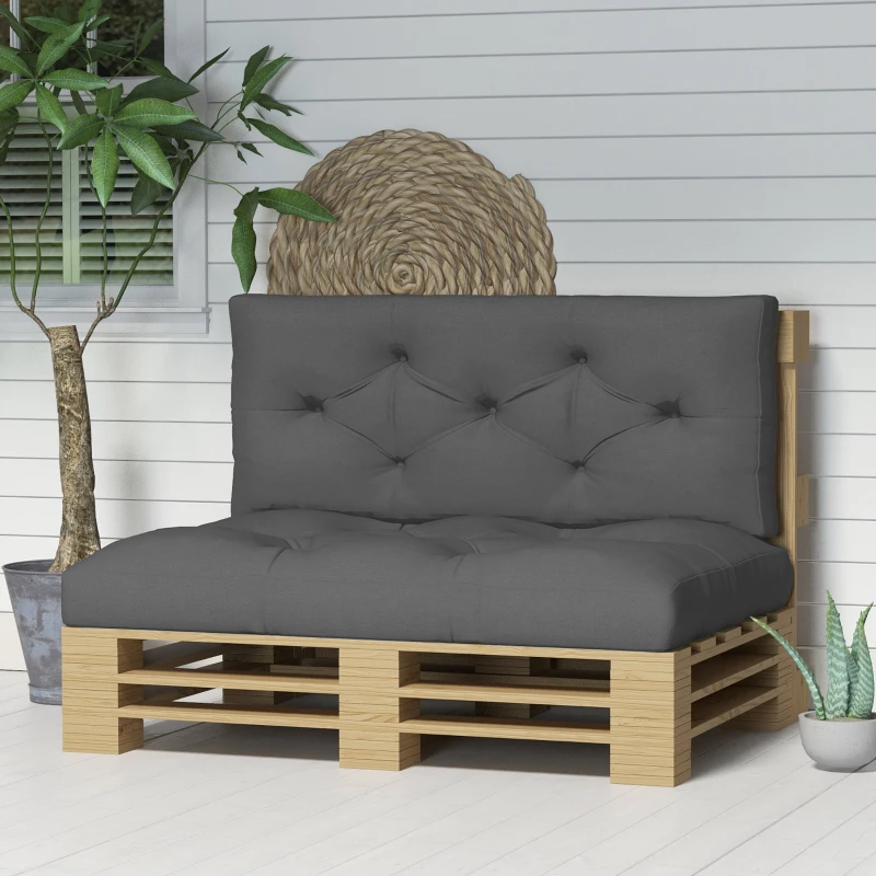 Outsunny 2 Seater Pallet Seat Cushions Back Pillows Replacement, Patio Chair Cushions Set for Indoor Outdoor, Charcoal Grey
