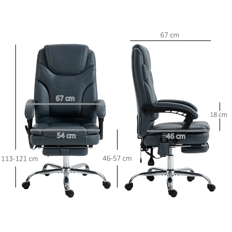Vinsetto Scaun de Birou cu Masaj, Încălzire, Înălțime Reglabilă și Suport pentru Picioare, 67x67x113-121 cm, Gri(m-3)
