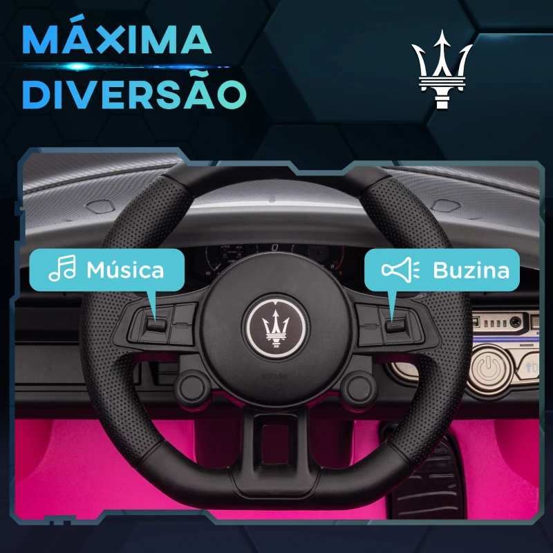 AIYAPLAY Carro Elétrico para Crianças Carro Maserati GT2 12V  com Controlo Remoto Faróis LED Buzina E Música  115x60x45 cm