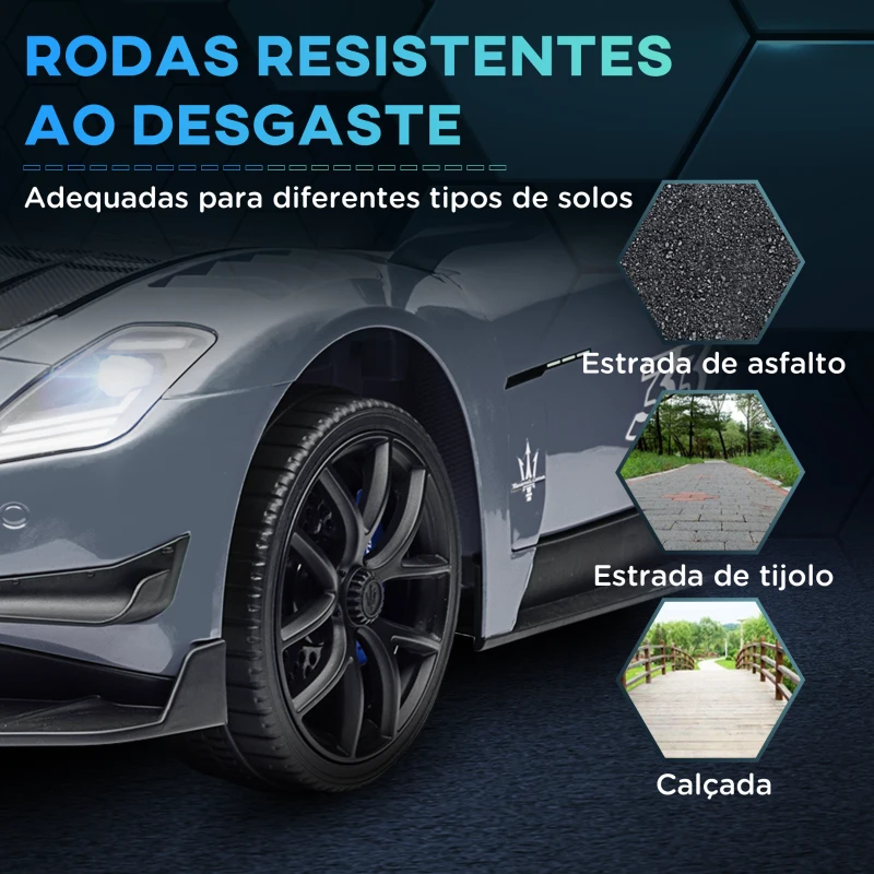 AIYAPLAY Carro Elétrico para Crianças Carro Maserati GT2 12V  com Controlo Remoto Faróis LED Buzina E Música  115x60x45 cm Cinza