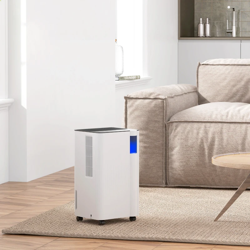 HOMCOM 12L/Day Dehumidifier with Continuous Drainage, 2L Water Tank, 24H Timer, Digital Humidity Display, Filter, Auto Defrost, Children Lock, for Bedroom, Dehumidifier for Home Damp, Laundry Drying