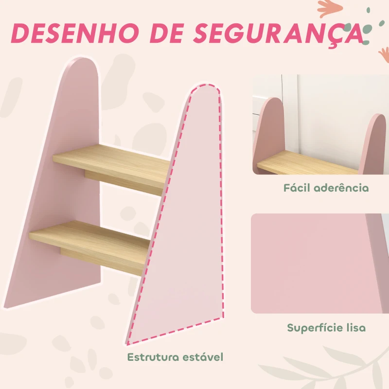 AIYAPLAY Banco para Crianças de 2 Degraus Torre de Aprendizagem Escada para Crianças acima de 3 Anos para Casa de Banho Cozinha 43x30x55 cm Rosa