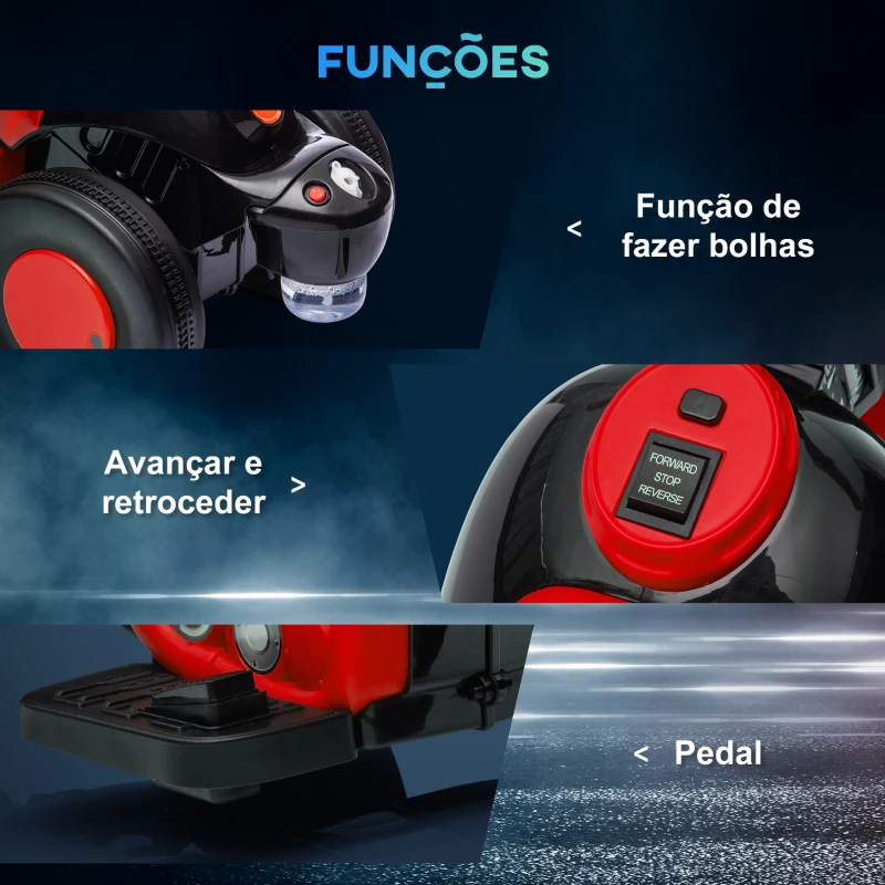 AIYAPLAY Mota Elétrica para Crianças Mota a Bateria 6V com Função de Bolhas Farol Música Motocicleta para Crianças com Velocidade 3km/h Carga 30 kg Vermelho