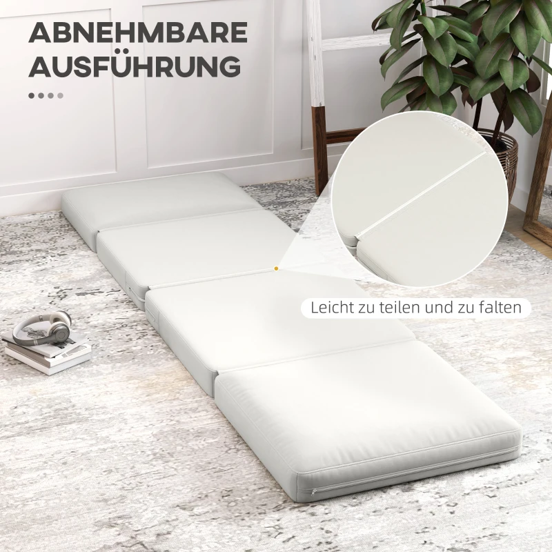 HOMCOM Opvouwbare Vloerstoel met Kussens, Omvormbare Gepolsterde Sofa, Woonkamer, Gastenkamer, Kantoor, 75 x 268 x 18 cm, Crèmewit