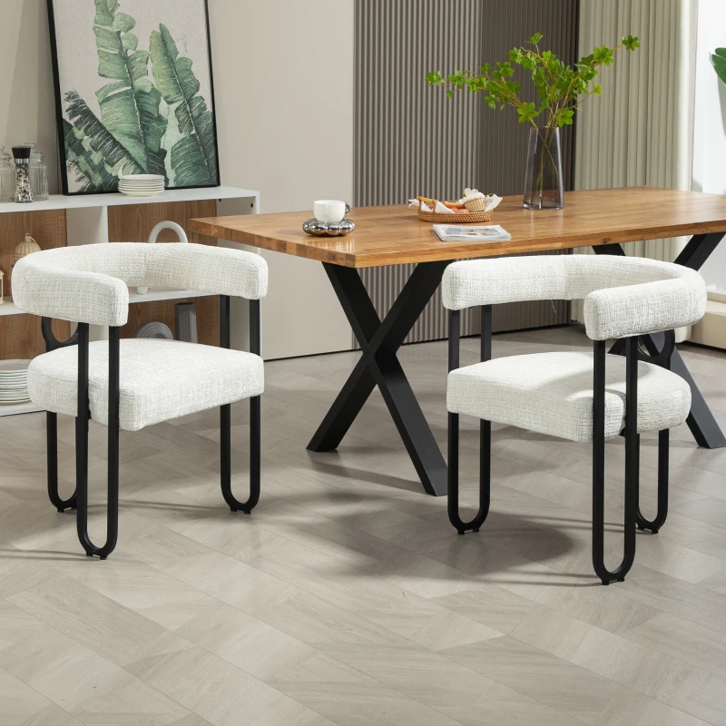 Set aus 2 Chenille Esszimmerstuhl mit runder Rückenlehne, Beige