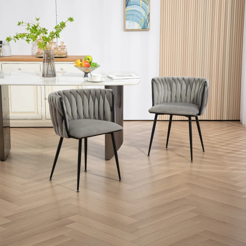 Set aus 2 Modernes luxuriöses Samt-Esszimmerstuhl, für Esszimmer, Wohnzimmer und Schlafzimmer, Grau