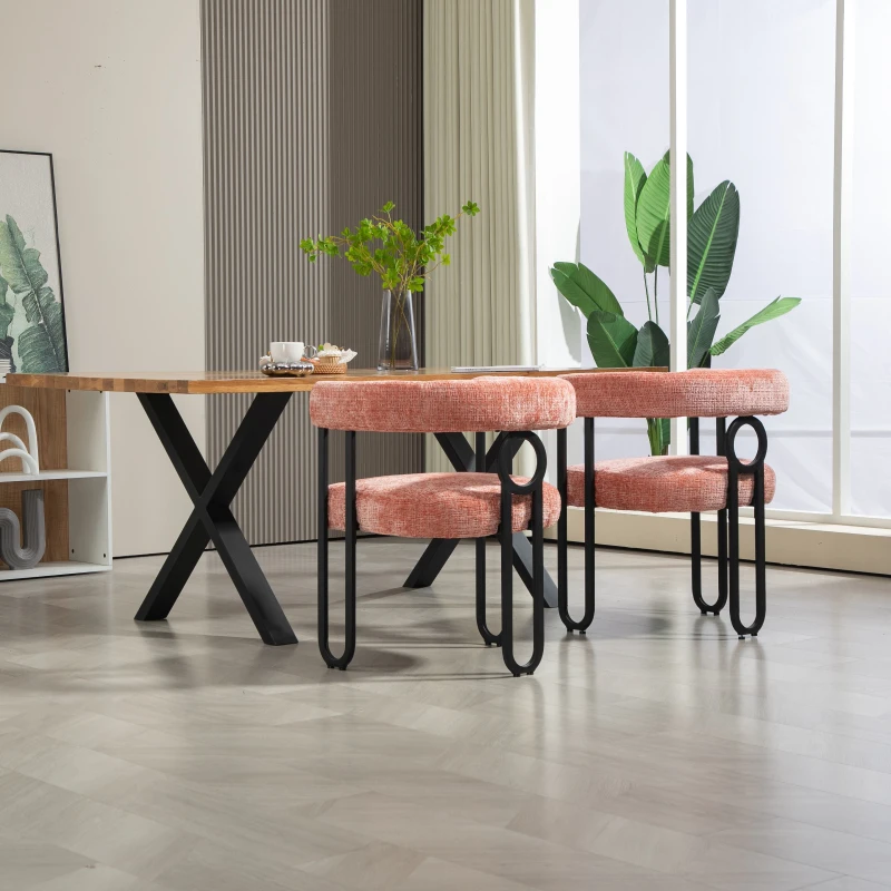 Set aus 2 Chenille Esszimmerstuhl mit runder Rückenlehne,für Esszimmer Wohnzimmer Büro, Rosa