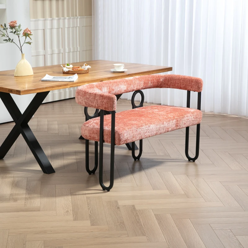 Divanetto con schienale arrotondato in Chenille, design moderno, Rosa