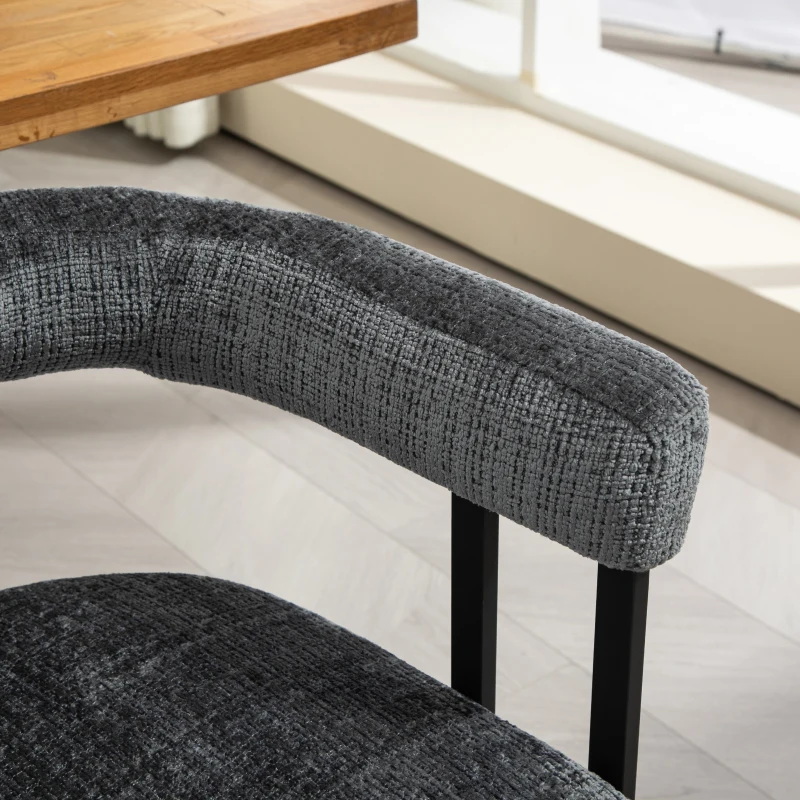 Set aus 2 Chenille Esszimmerstuhl mit runder Rückenlehne, Grau