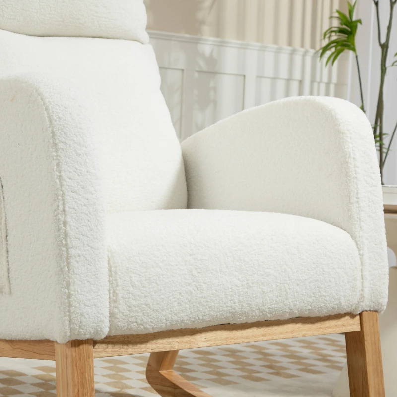 HOMCOM Schommelstoel, Relaxstoel, Dikke Vulling, Knusse Bekleding, Houten Frame, tot 120 kg Draagvermogen, Crèmewit(m-10)
