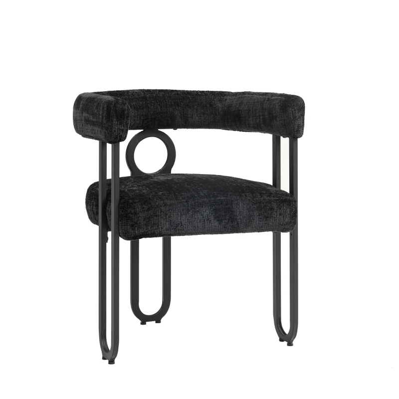 Juego de 2 sillas de comedor de chenilla con respaldo redondo, diseño moderno, Negro