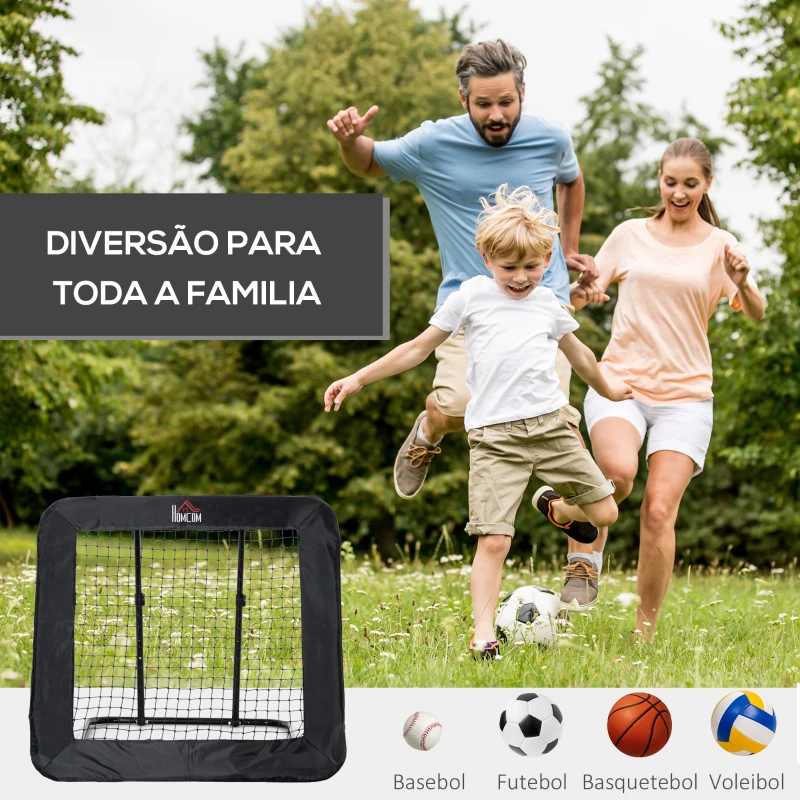 HOMCOM Rede de Rebote Dobrável com 4 Ângulos Ajustáveis para Treinamento de Futebol Beisebol 128x118x108-120cm Preto