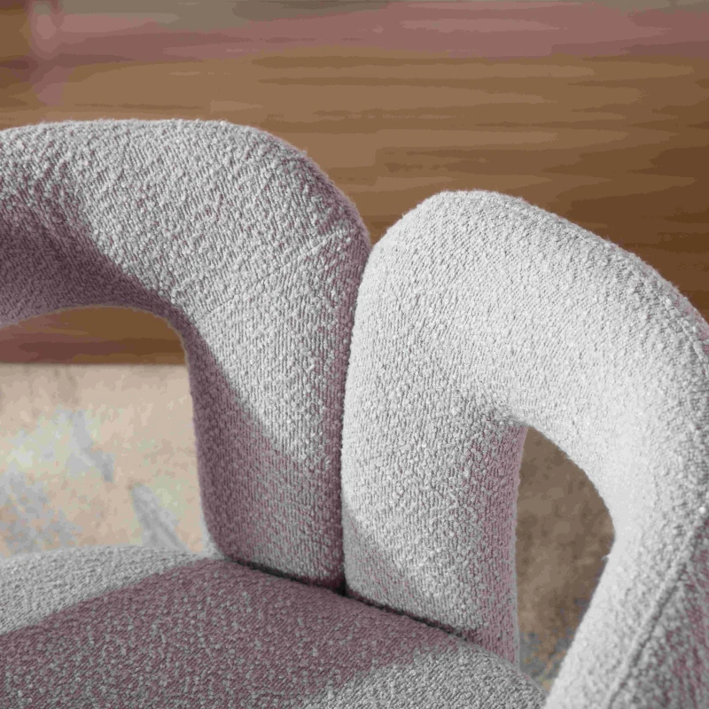 Drehbarer Bürostuhl mit Bouclé-Stoffbezug, stiefelförmiges Design für Wohnzimmer und Büro, Hellgrau