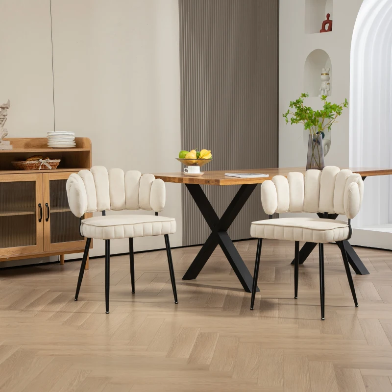 Set aus 2 Samt Esszimmerstuhl mit runder Rückenlehne, gehören für Esszimmer, Wohnzimmer en Büro,  Elfenbein