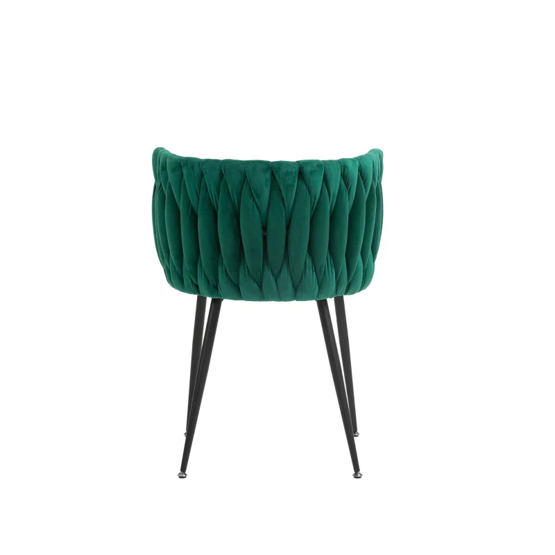 Set di 2 sedie da pranzo moderne in velluto, design intrecciato, Smeraldo