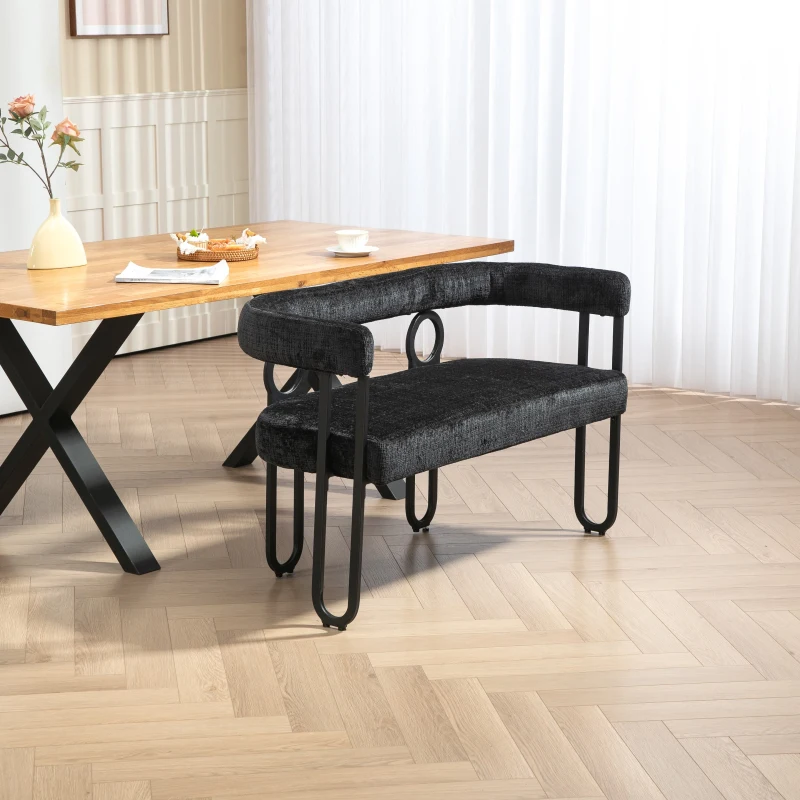 Doppelsofa mit abgerundeter Rückenlehne, Chenille-Stoff, modernes Design, Schwarz