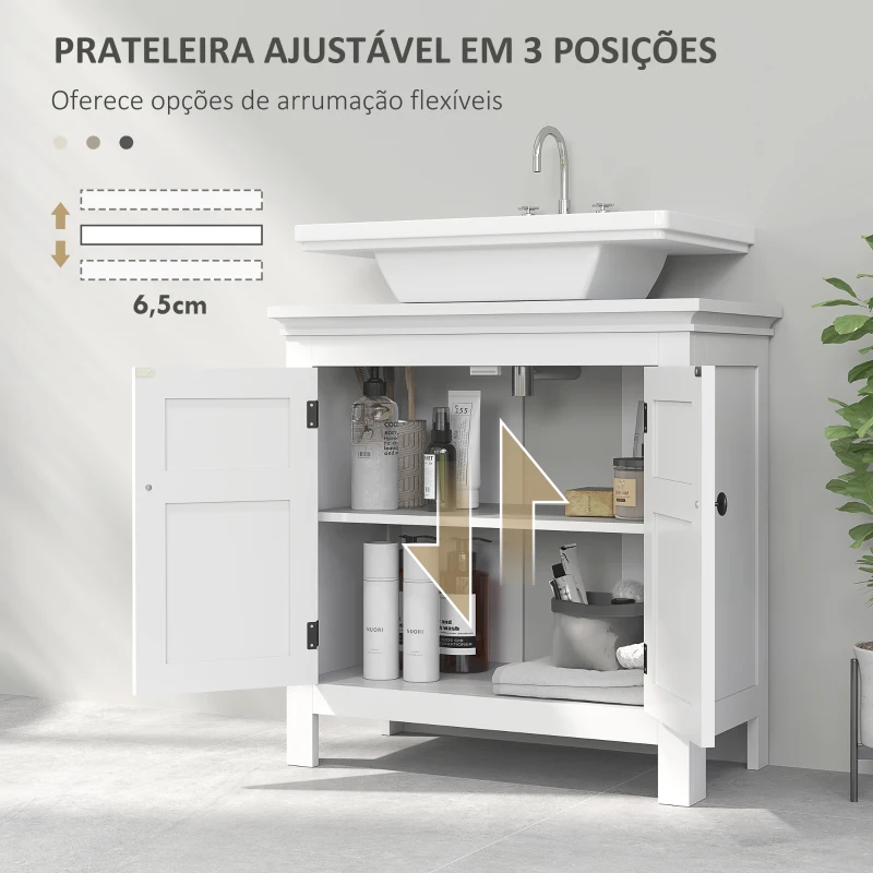 HOMCOM Móvel para Lavatório Pousar Móvel para Lavatório Moderno com Prateleira Ajustável e Portas Magnéticas 60x30x60 cm Branco