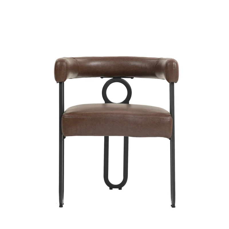 Set aus 2 PU-Leder Esszimmerstuhl mit runder Rückenlehne, Dunkelbraun