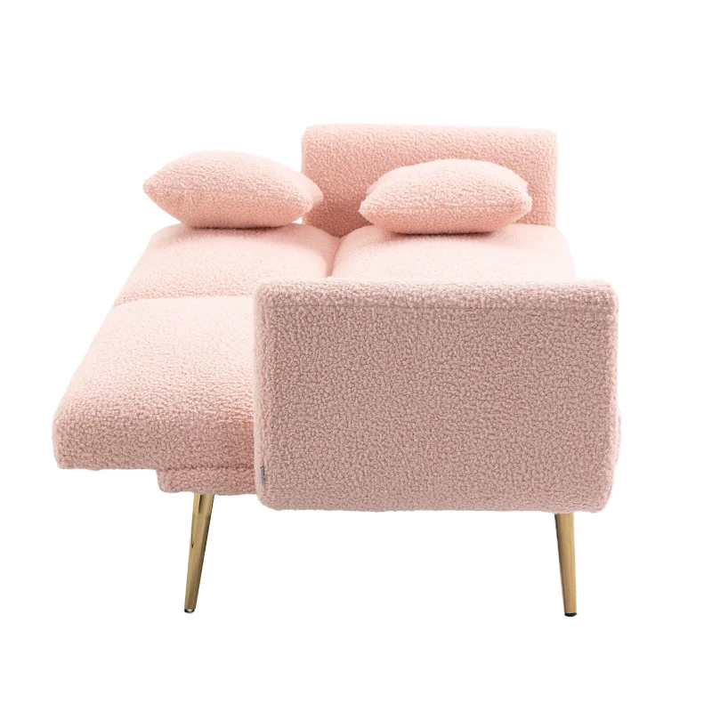Canapé 3 places en tissu teddy doux, convertible à 3 réglages,la chambre ou les petits espaces, Rose