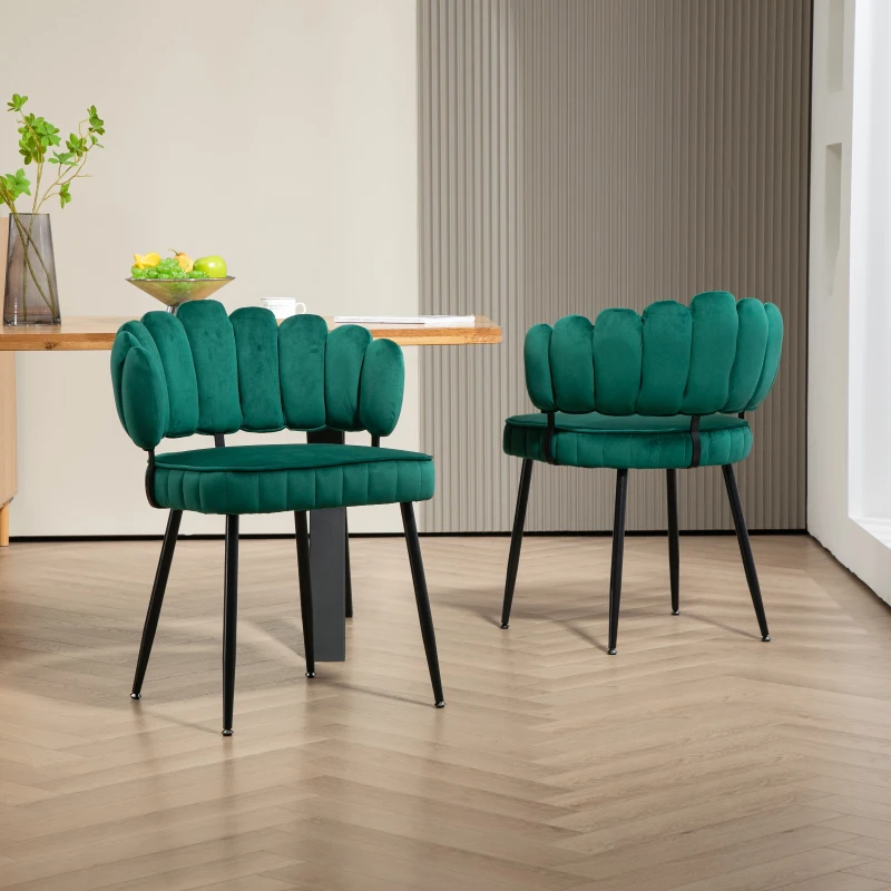 Ensemble de 2 chaises en velours avec dossier rond, pour salle à manger, salon ou chambre, Émeraude