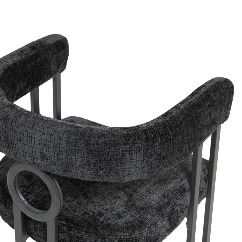 Set aus 2 Chenille Esszimmerstuhl mit runder Rückenlehne, modernes Design, Schwarz