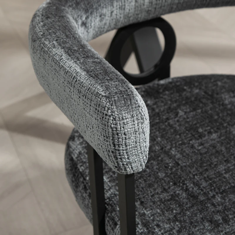 Set aus 2 Chenille Esszimmerstuhl mit runder Rückenlehne, Grau