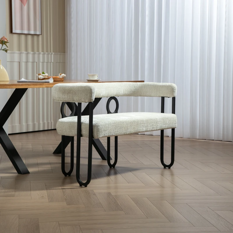 Sofá doble con respaldo redondeado, tela de chenilla, diseño moderno, Beige