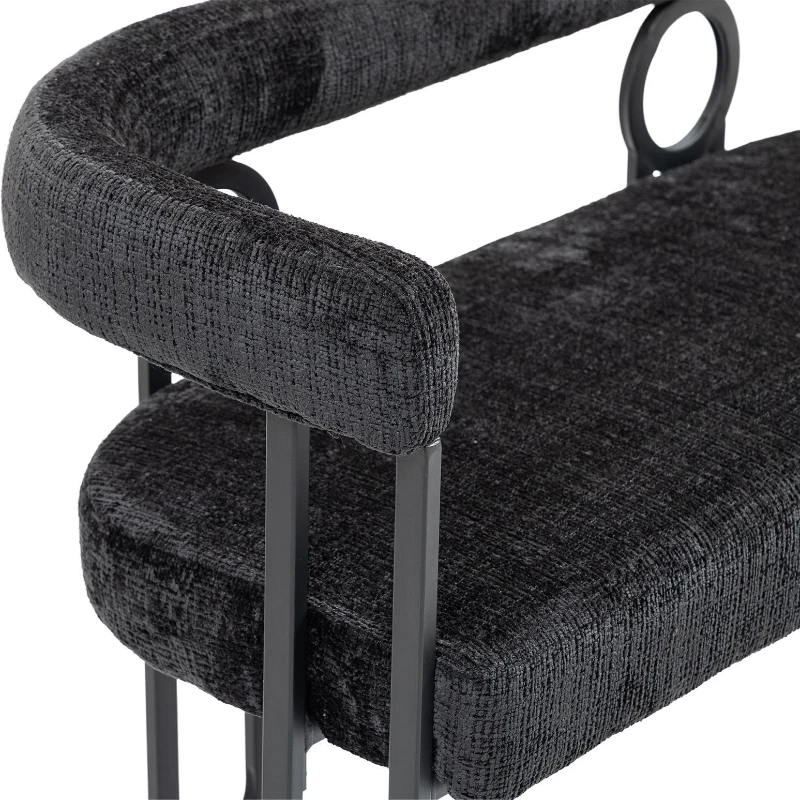 Doppelsofa mit abgerundeter Rückenlehne, Chenille-Stoff, modernes Design, Schwarz