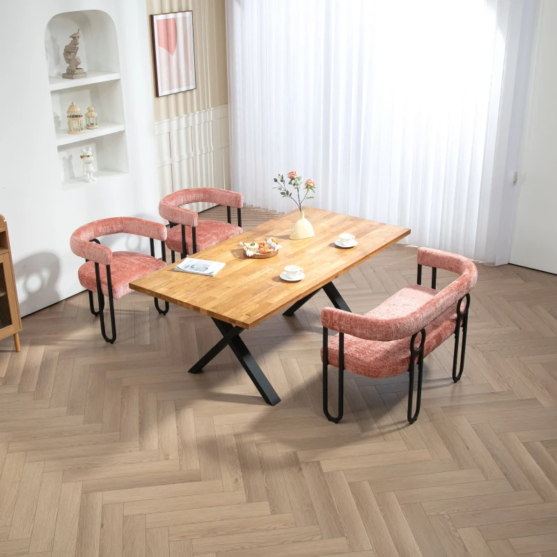 Doppelsofa mit abgerundeter Rückenlehne,Chenille-Stoff, modernes Design, Rosa