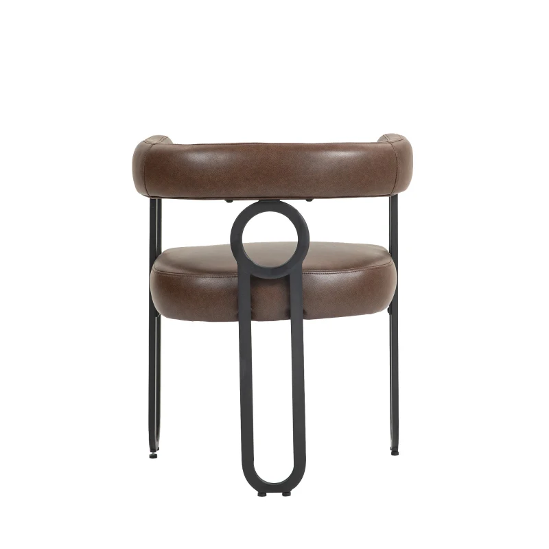 Set aus 2 PU-Leder Esszimmerstuhl mit runder Rückenlehne, Dunkelbraun