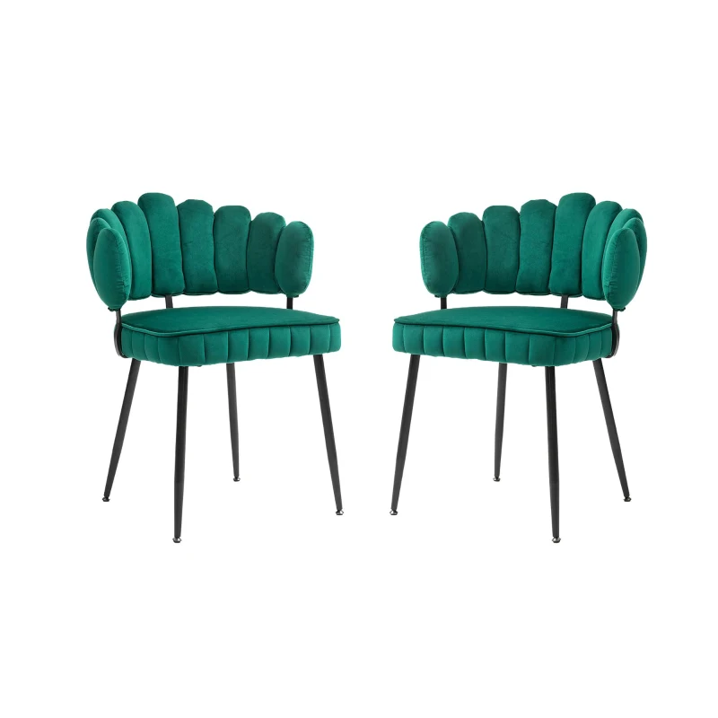 Ensemble de 2 chaises en velours avec dossier rond, pour salle à manger, salon ou chambre, Émeraude