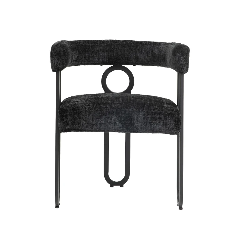 Juego de 2 sillas de comedor de chenilla con respaldo redondo, diseño moderno, Negro