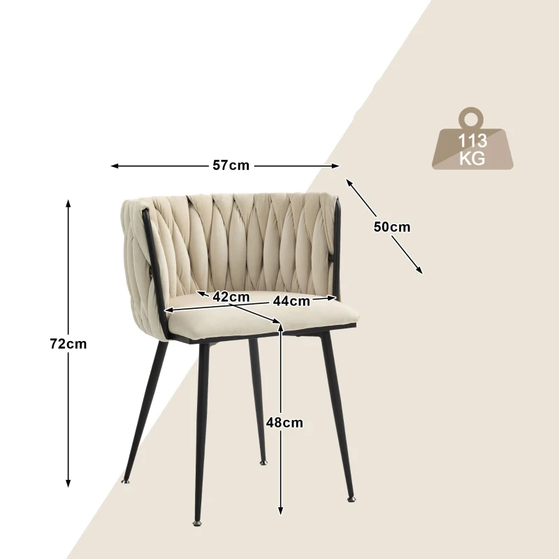 Ensemble de chaises de salle à manger modernes en velours luxueux,pour salle à manger, salon et chambre à coucher (lot de 2), Beige