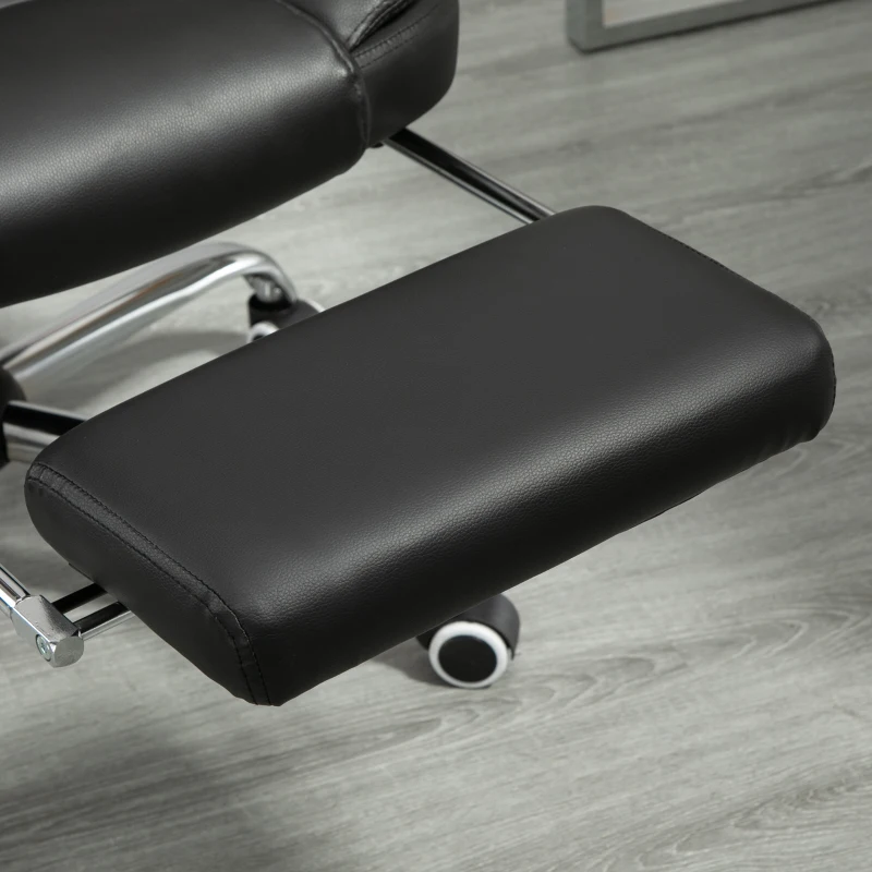 HOMCOM Executive Office Chair, PU Leather Home Office Chair with Swivel Wheels, Reclining Backrest, Retractable Footrest, Black(m-10)