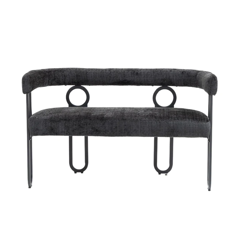 Doppelsofa mit abgerundeter Rückenlehne, Chenille-Stoff, modernes Design, Schwarz