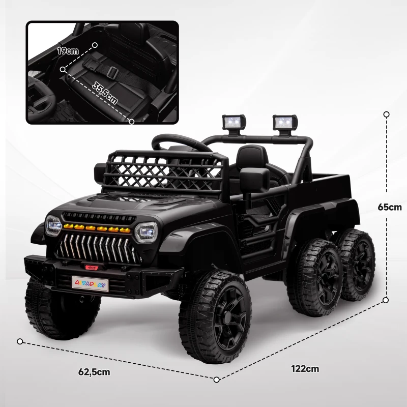 AIYAPLAY 12V Elektrisch Kindervoertuig met Aanhangwagen, LED-verlichting, Muziek en Claxon, voor Kinderen van 3-8 Jaar, Zwart(m-3)