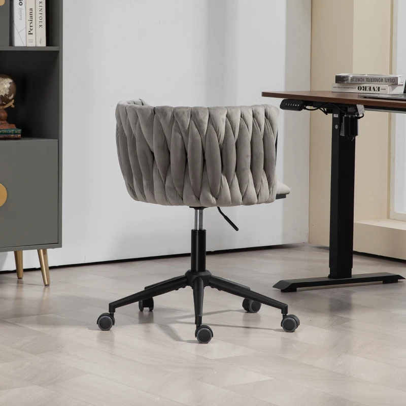 Samtweicher Bürostuhl, 360° drehbar,  Höhenverstellbar, Grau