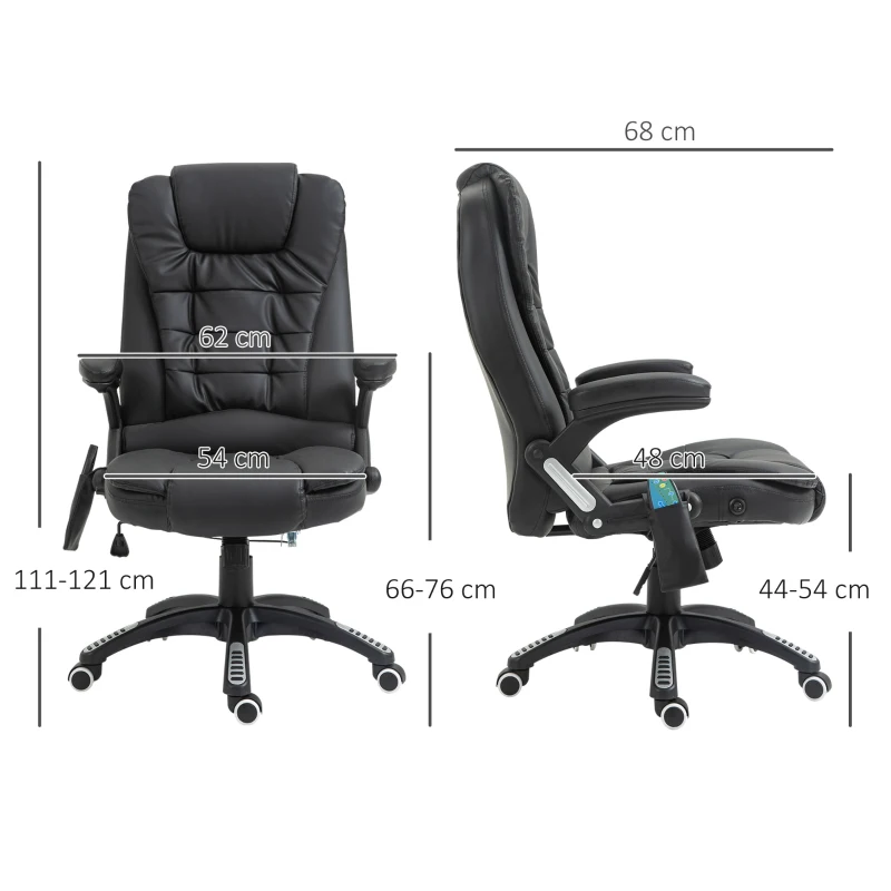 HOMCOM® directiestoel met massagefunctie bureaustoel kantoorstoel gaming stoel massagestoel met warmtefunctie vibratie op 6 punten draaibaar zwart(m-3)