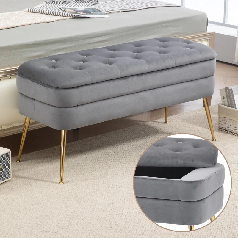 Panca con vano contenitore, poggiapiedi per camera da letto, soggiorno, ingresso, Grigio Scuro