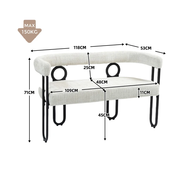 Sofá doble con respaldo redondeado, tela de chenilla, diseño moderno, Beige