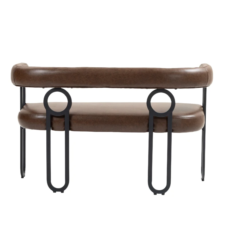 Divanetto con schienale arrotondato in pelle PU, design moderno, Marrone scuro